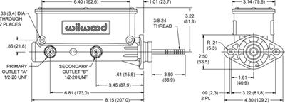 Master Cylinder, 7/8" Tandem, Wilwood, Aluminum