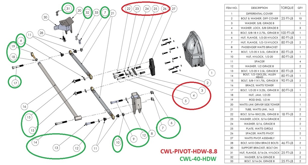 [CWL-40-HDW] Hardware kit, watts link assembly, includes all bracket bolts and also rod end for brace